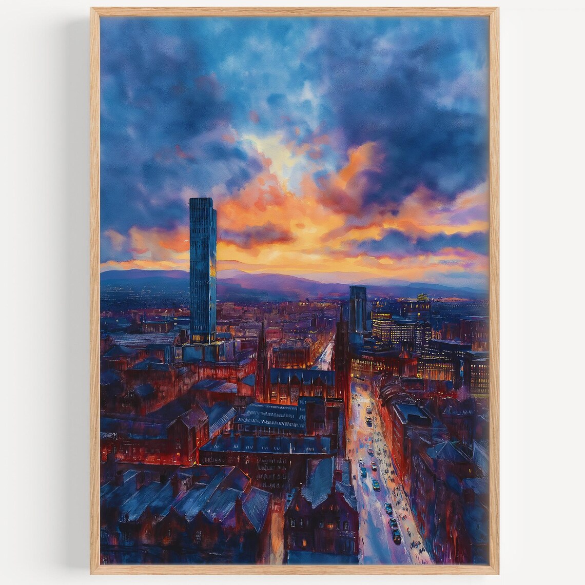 Manchester Watercolor Travel Poster, England Decor