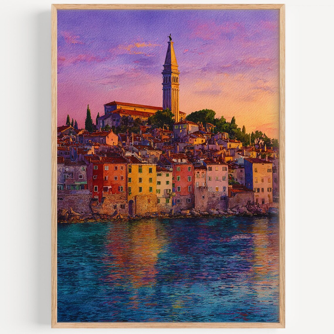Rovinj Croatia Watercolor Painting Coastal Town Travel Scene Poster