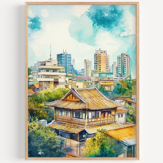 Taichung Watercolor Painting Wall Art Print Taiwan Poster Travel Decor Illustration Home