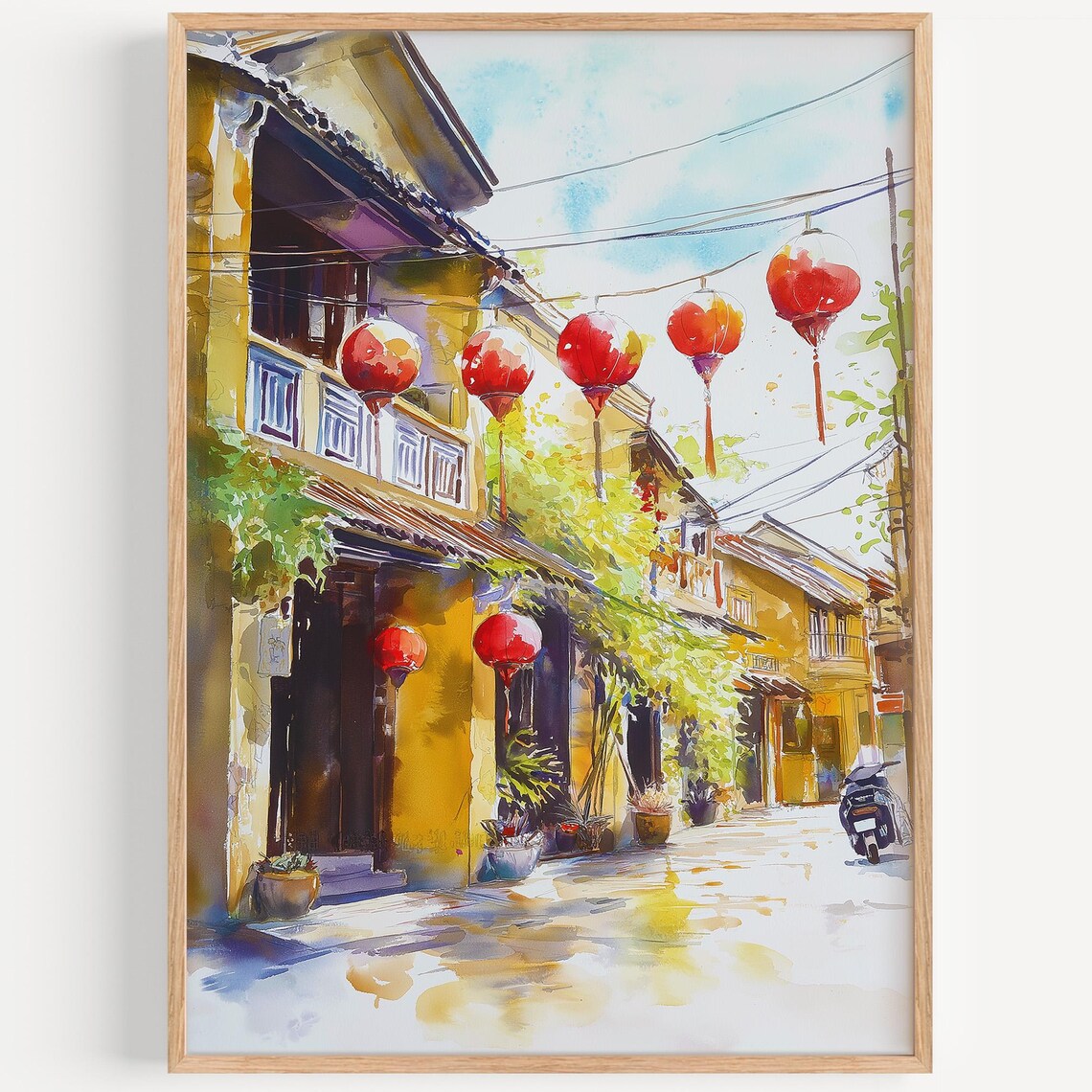 Hoi An Ancient Town Red Lanterns Old Street Watercolor Poster