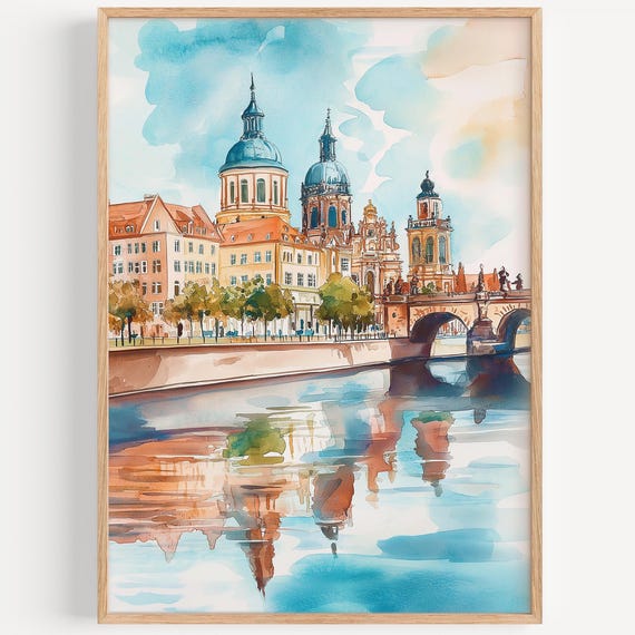 Dresden Watercolor Painting Wall Art Print Travel Poster Germany Decor Illustration Home