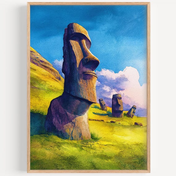 Easter Island Watercolor Travel Poster