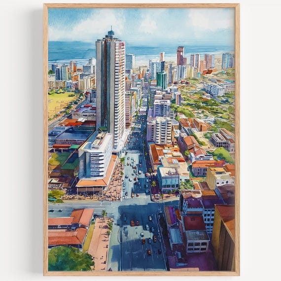 Durban Watercolor Painting Wall Art Print Travel Poster South Africa Decor Illustration Home