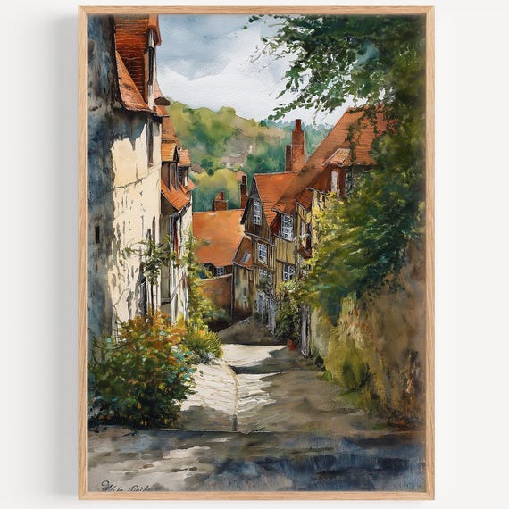 Normandy Watercolor Painting Wall Art Print Europe Travel Poster France Decor Illustration Home