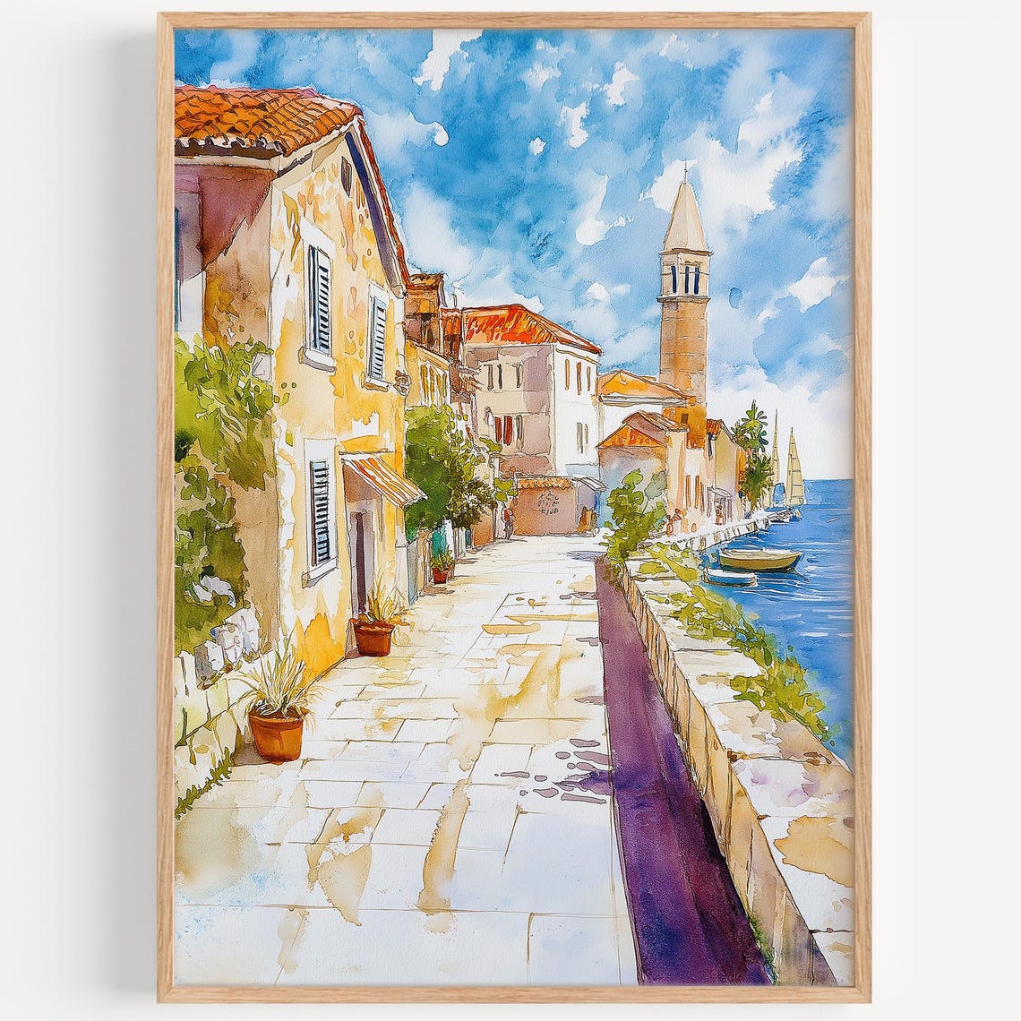 Zadar Croatia Watercolor Poster Waterfront Old Town Bell Tower Art