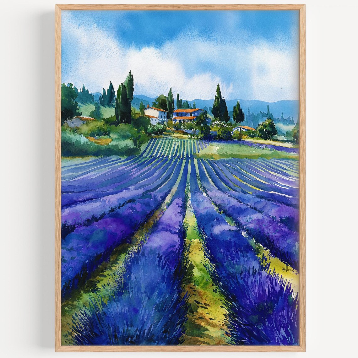 Lavender Fields Watercolor Painting, France Travel Poster
