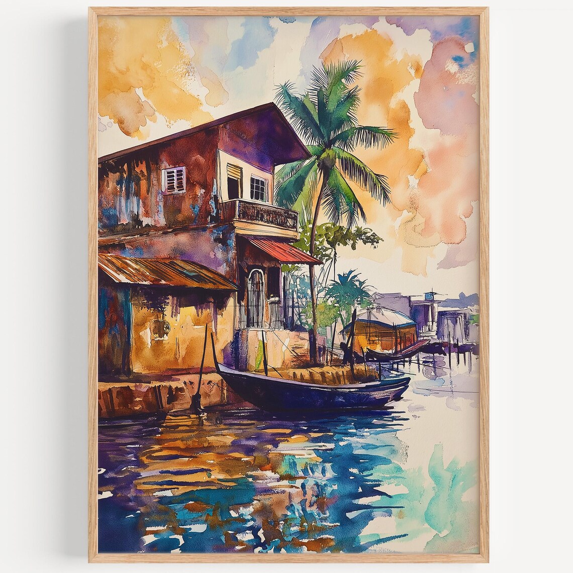 Lagos Nigeria Tropical Riverside Stilt House Watercolor Poster