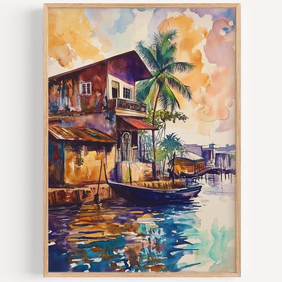 Lagos Watercolor Painting Wall Art Print Poster Nigeria Travel Decor Illustration Home