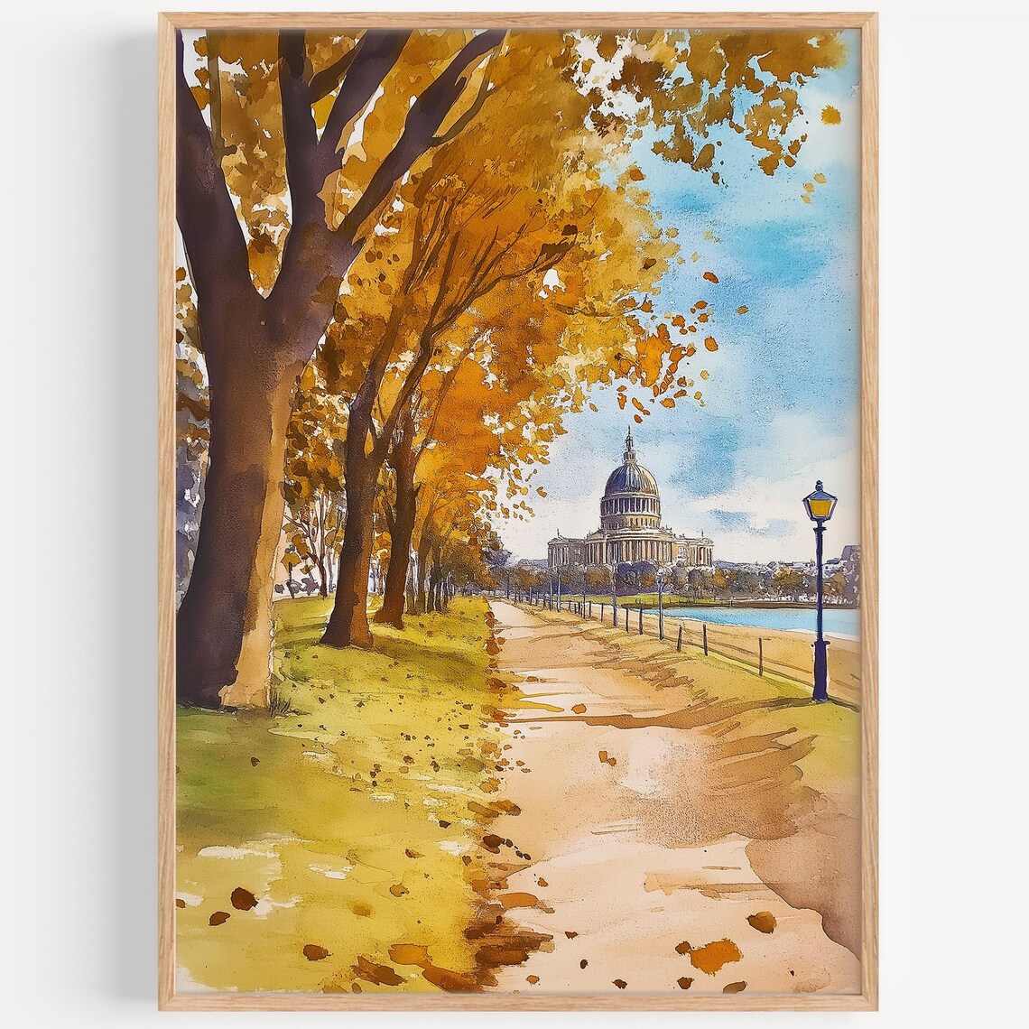 Greenwich Park Autumn Path Watercolor London Travel Art Poster