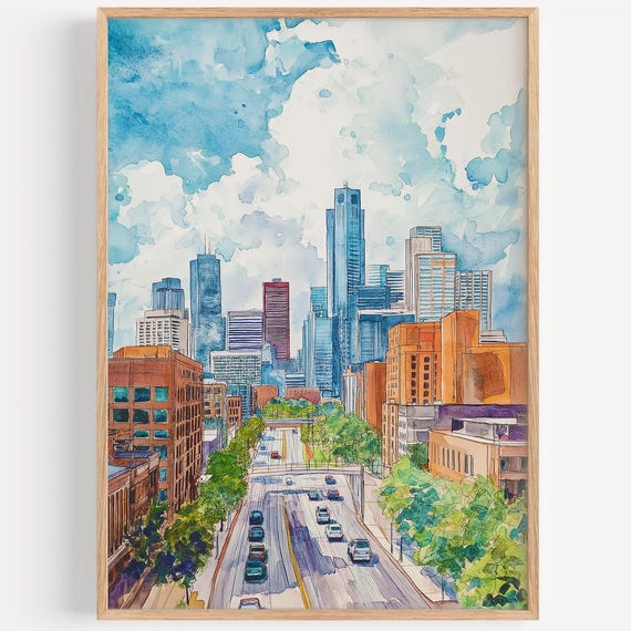 Minneapolis Watercolor Painting Wall Art Print Travel Poster Usa Decor Illustration Home