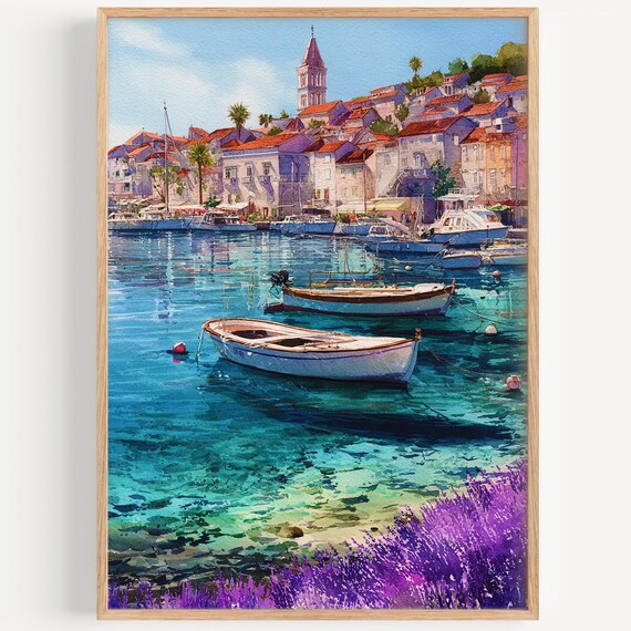 Hvar Watercolor Travel Poster, Croatia Art Print