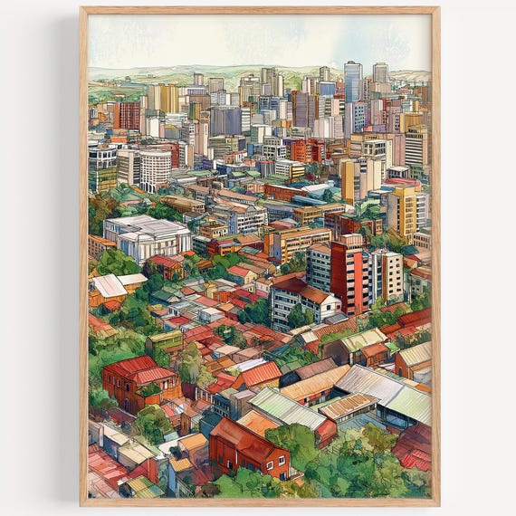 Pretoria Watercolor Painting Wall Art Print Travel Poster South Africa Decor Illustration Home