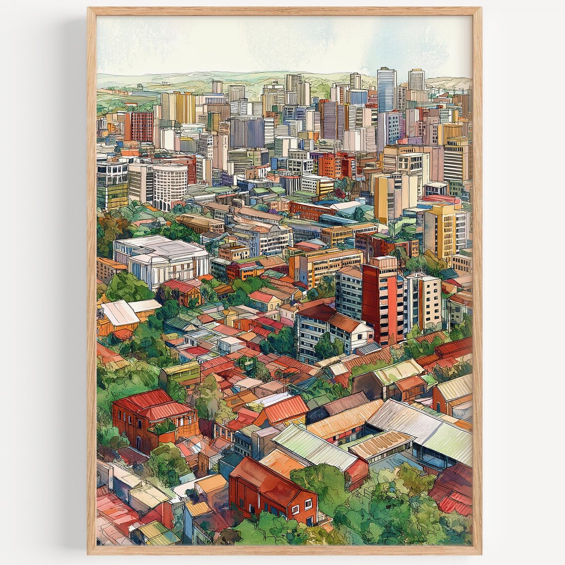 Pretoria South Africa City Skyline Watercolor Africa Travel Poster