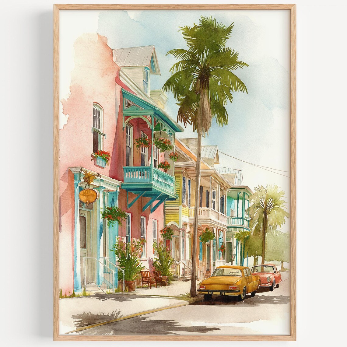 Key West Watercolor Travel Poster, Florida Decor