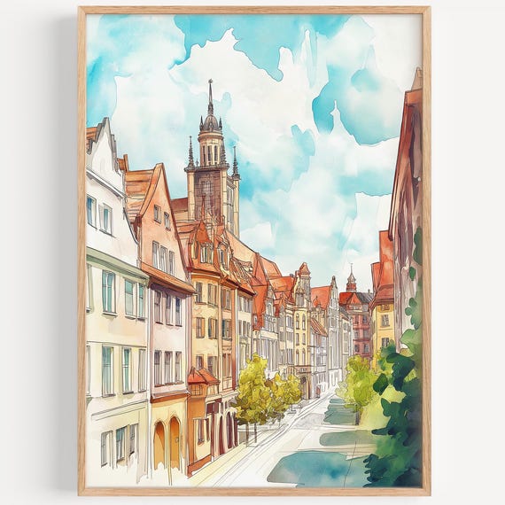 Leipzig Watercolor Painting Wall Art Print Germany Poster Travel Decor Illustration Home
