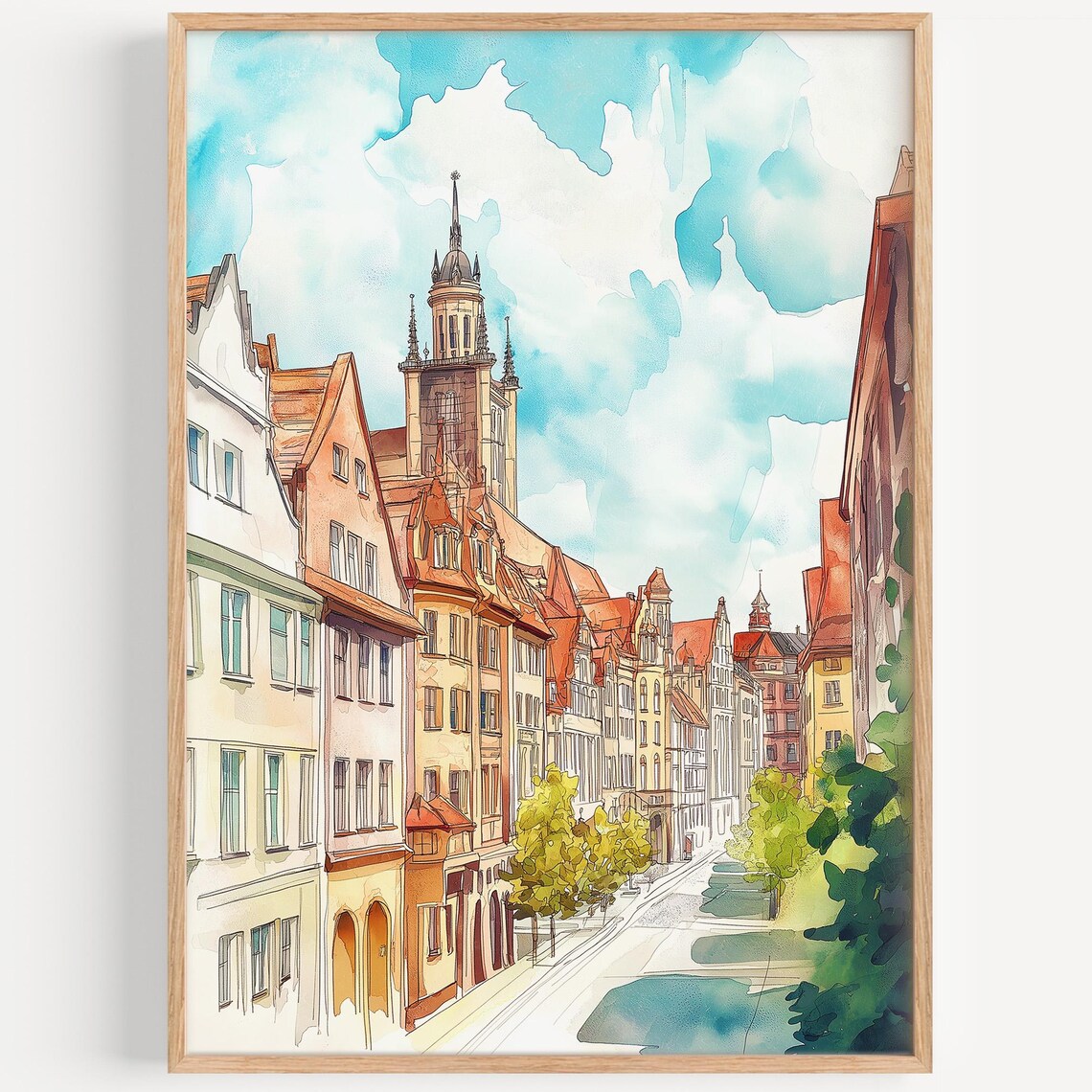 Leipzig Germany Historic Old Town Street Watercolor Art Poster
