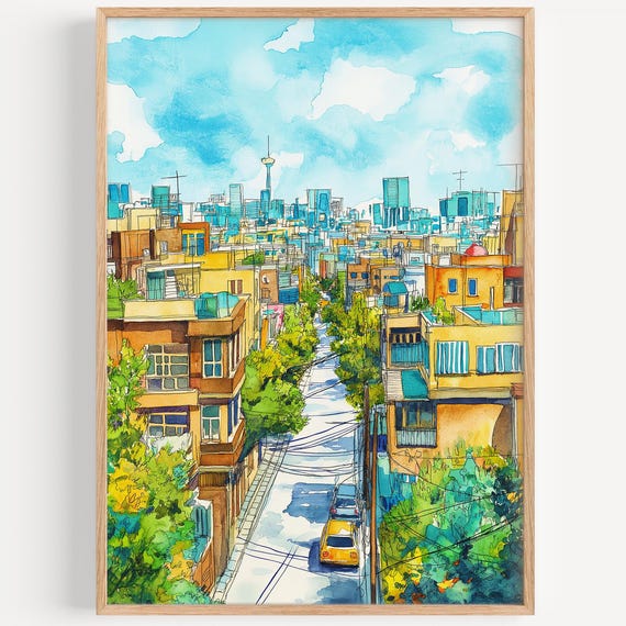 Tehran Watercolor Painting Wall Art Print Iran Travel Poster Decor Illustration Home