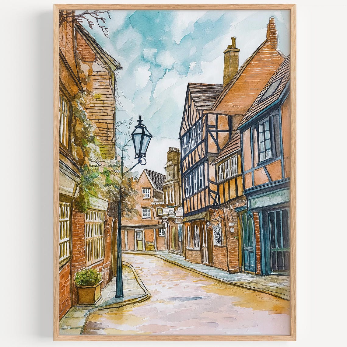 Wolverhampton England Watercolor Poster Tudor Street Lamppost
