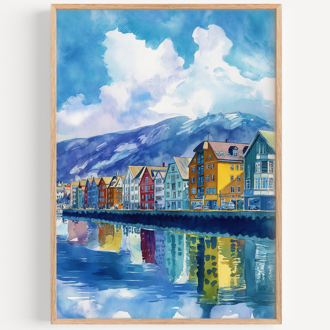 Tromso Watercolor Travel Poster, Norway Illustration