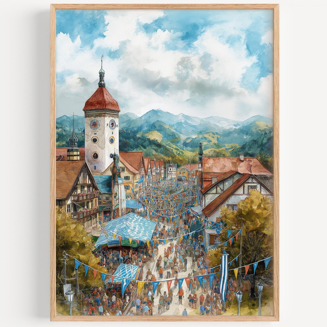 Oktoberfest Bavarian Town Festival Crowd Watercolor Germany Art Print