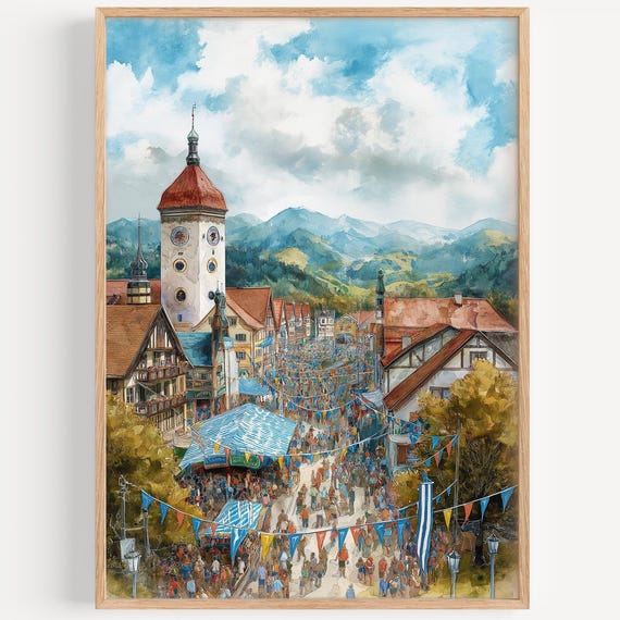 Oktoberfest Watercolor Painting Wall Art Print Travel Poster Germany Decor Illustration Home