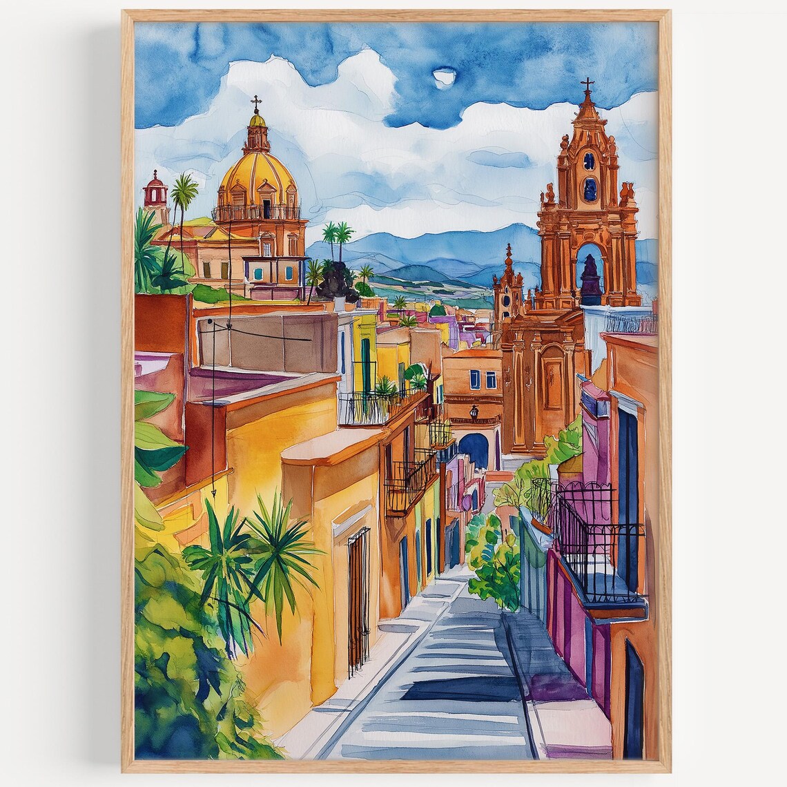 Guadalajara Colonial City Cathedral Watercolor Travel Art Poster
