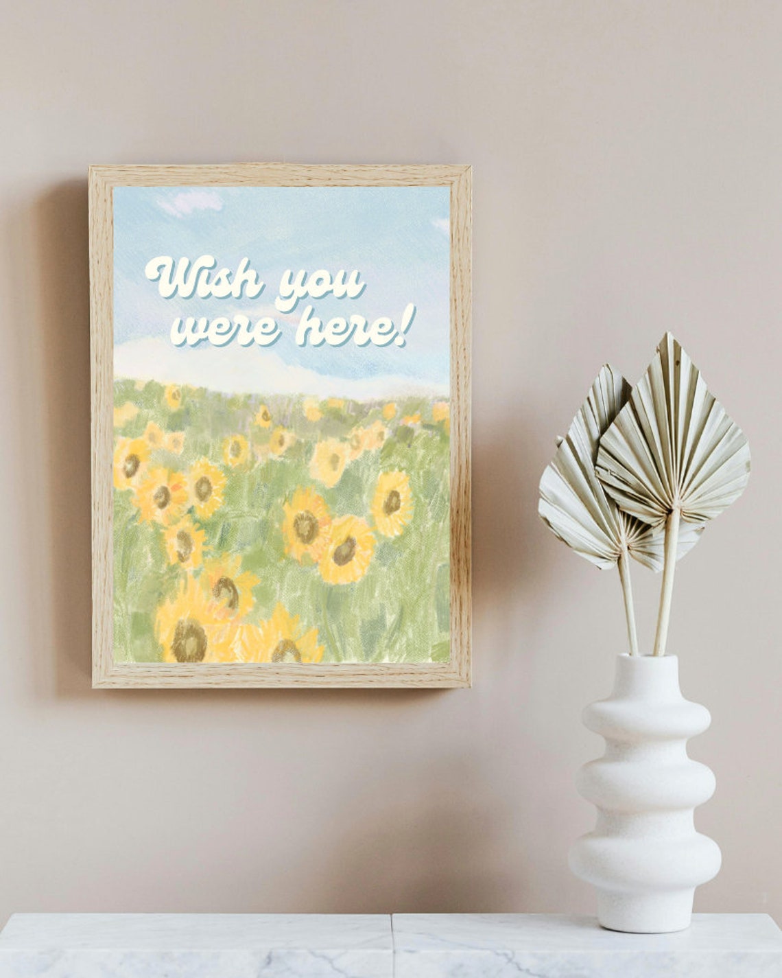 Wish You Were Here Retro Sunflower Field Painted Quote Wall Poster - Image 5