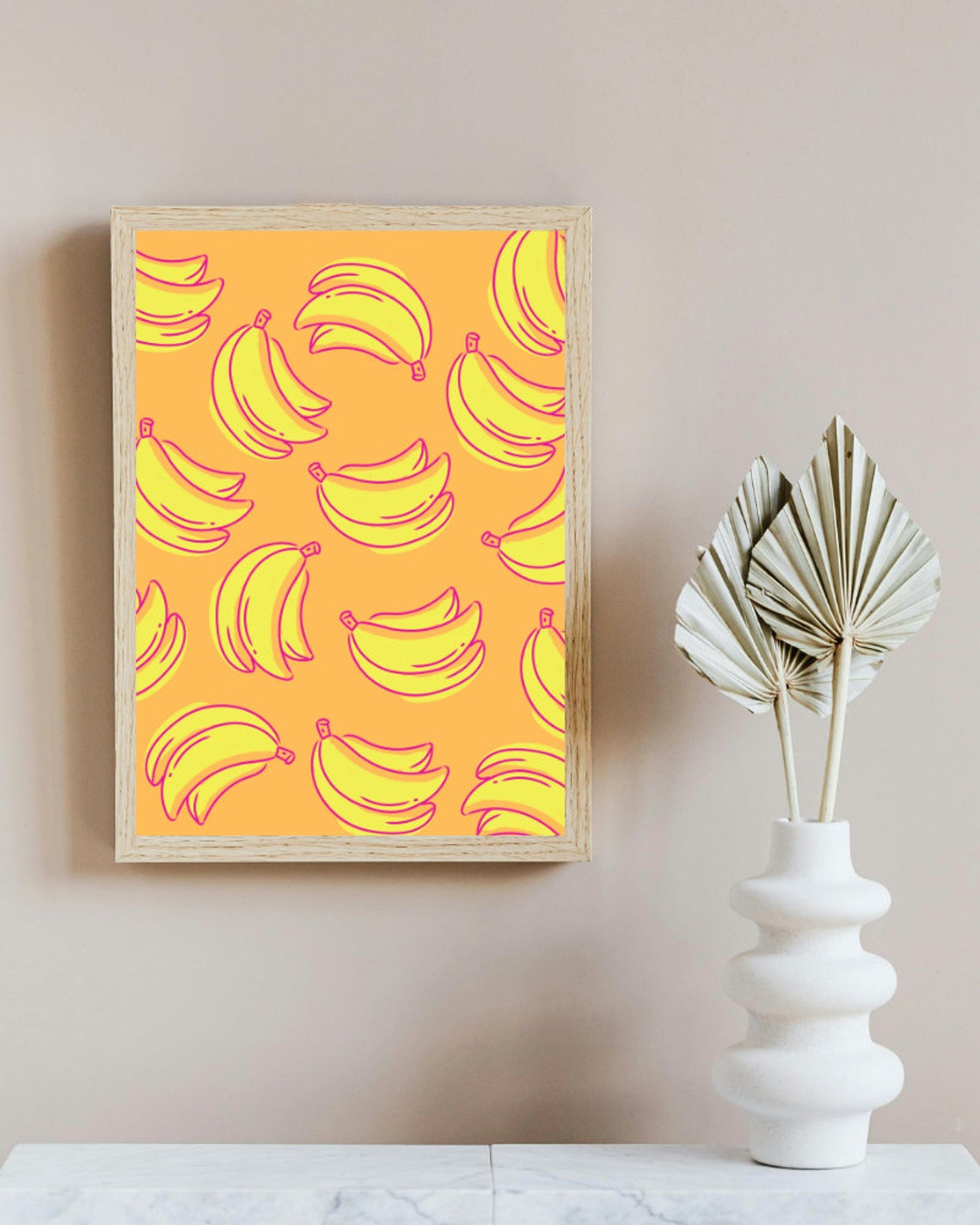 Totally Bananas Retro Fruit Pattern Orange Background Kitchen Poster - Image 4
