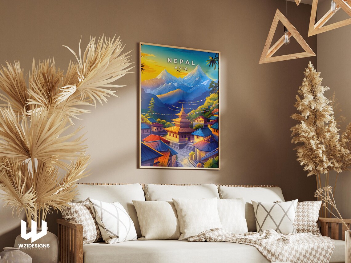 Nepal Asia Mountain Village Prayer Flags Peaks Travel Poster - Image 2