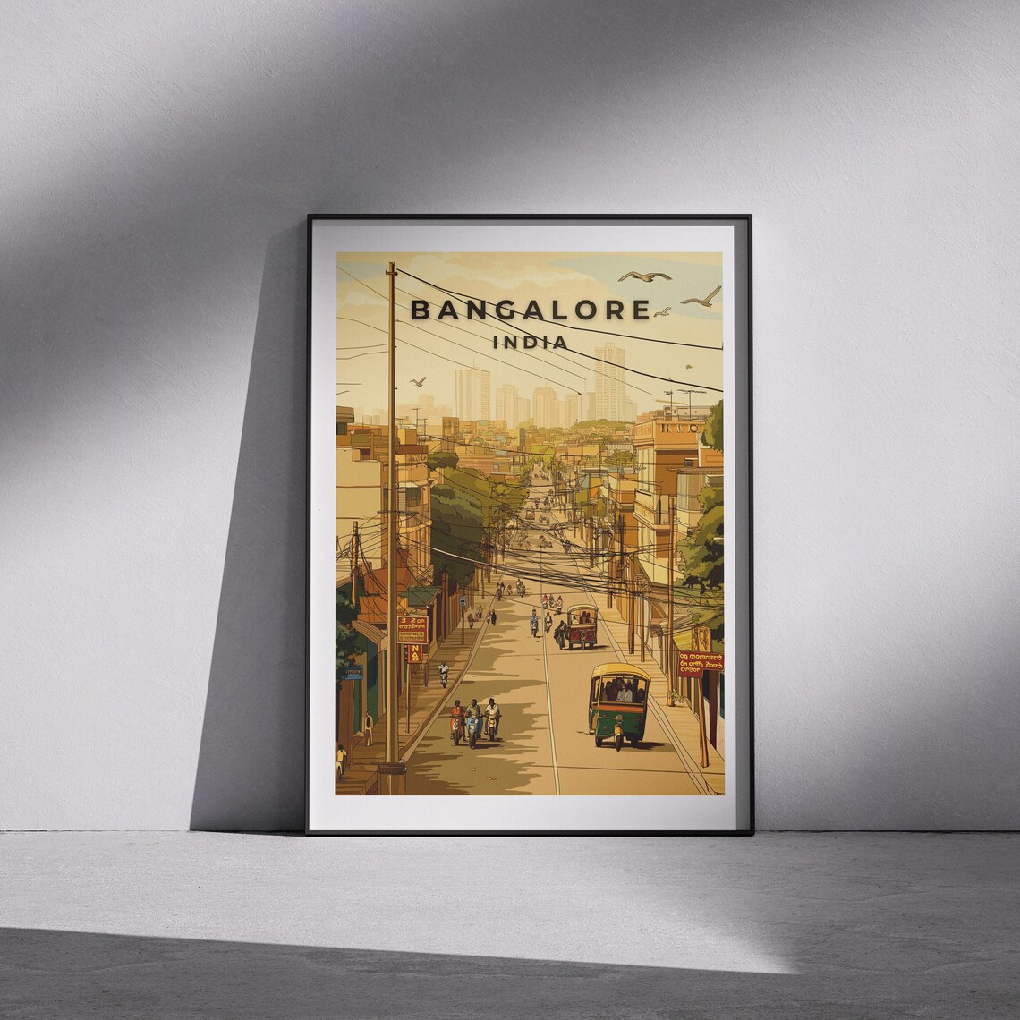 Bangalore India Street Scene Vintage Style Travel Art Poster