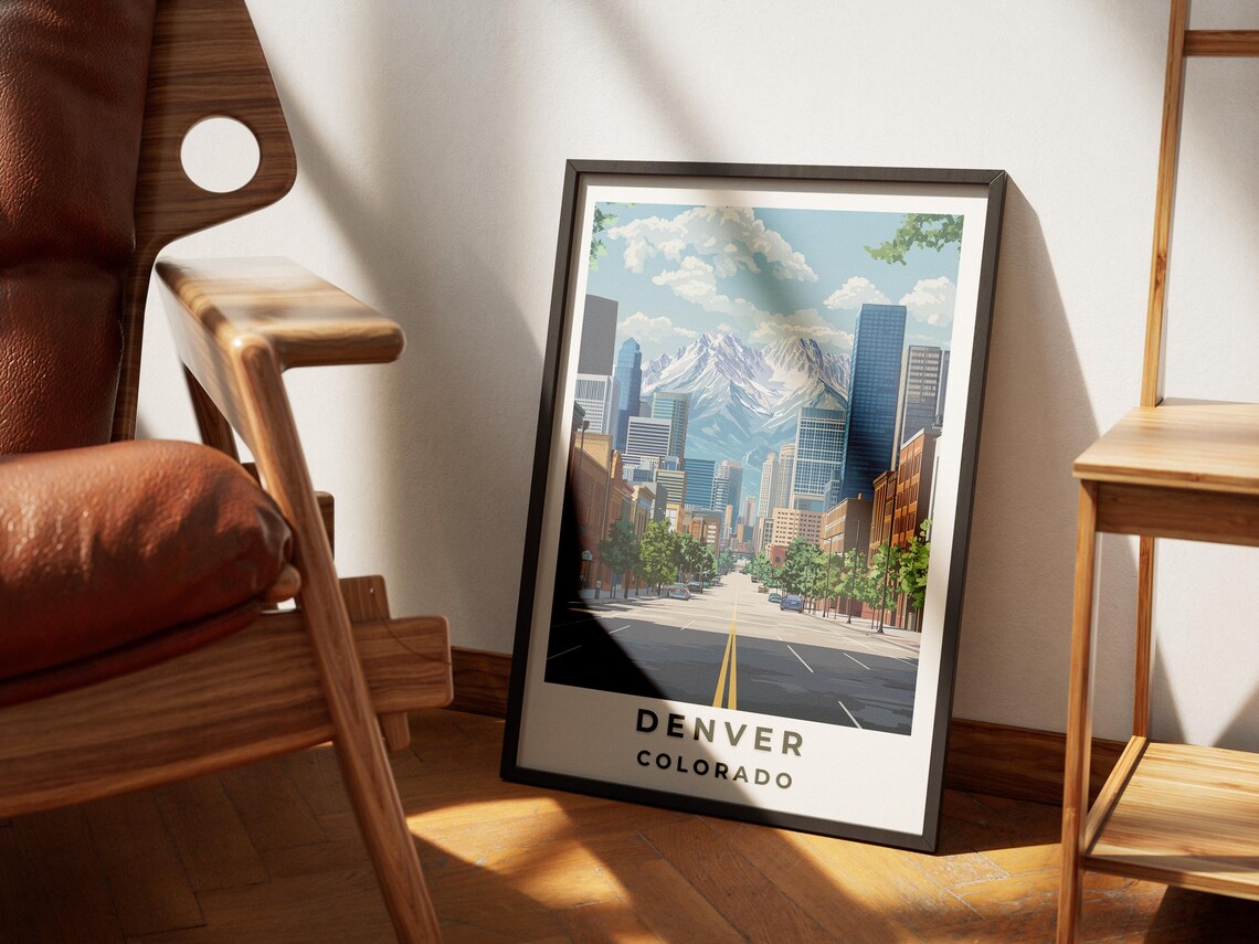 Denver Colorado Skyline Rocky Mountains Downtown Travel Poster