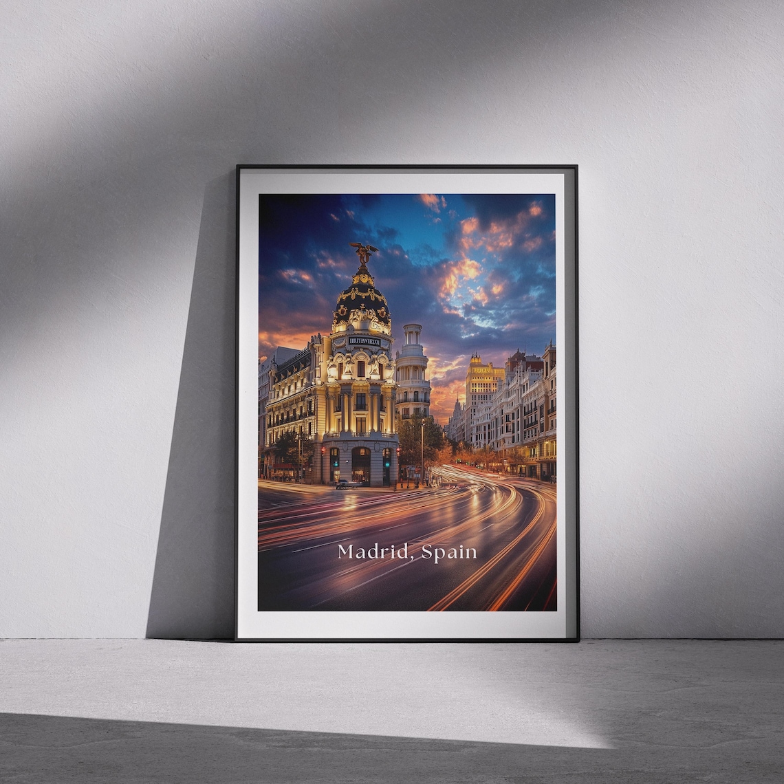 Madrid Spain Night Gran Via Metropolis Building Cityscape Poster