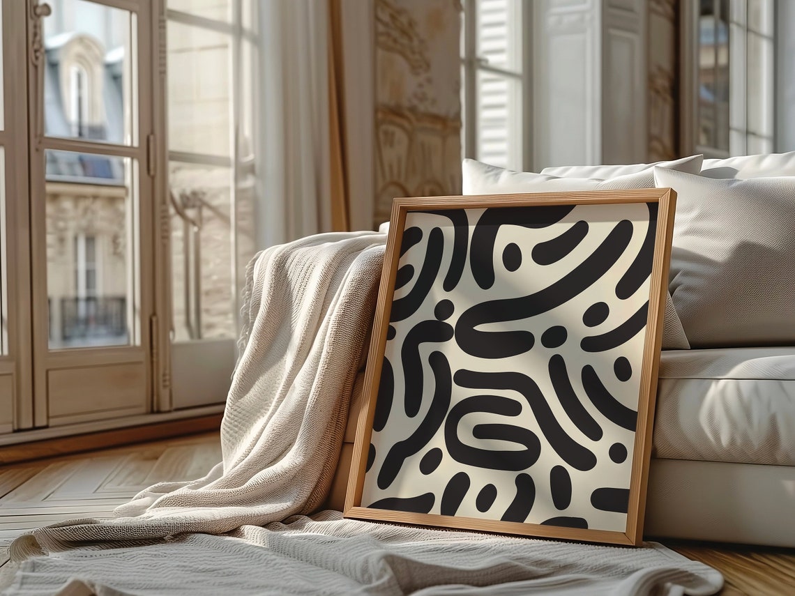 Square Wall Art Abstract Organic Illustration Beige And Black Decor Large Square Wall Art Art