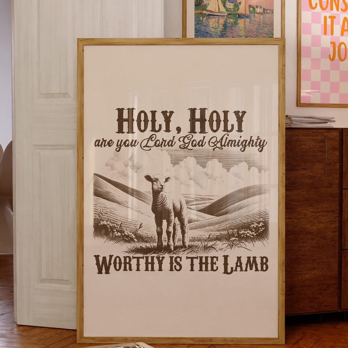 Holy Holy Worthy Is the Lamb Vintage Brown Lamb Christian Poster - Image 5