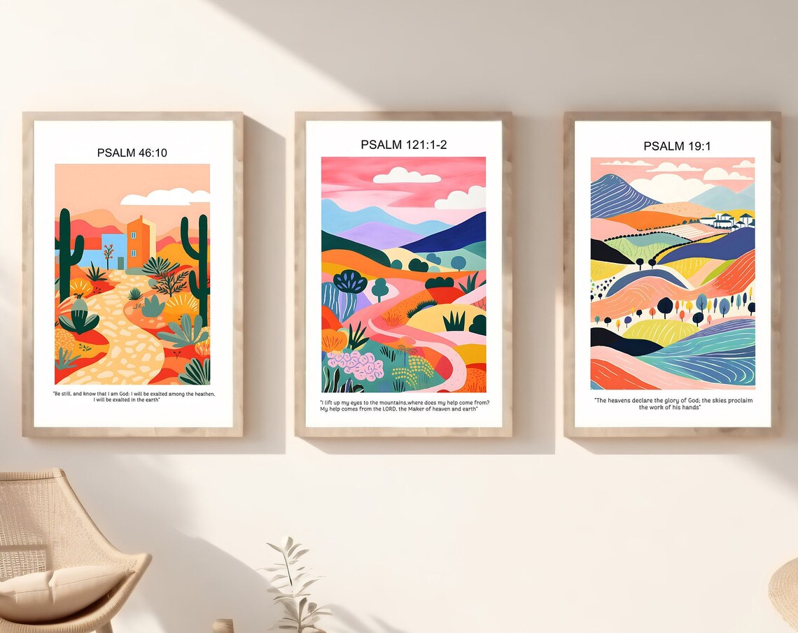 Psalm 19 46 121 Colorful Landscape Set Of 3 Bible Verse Poster - Image 4