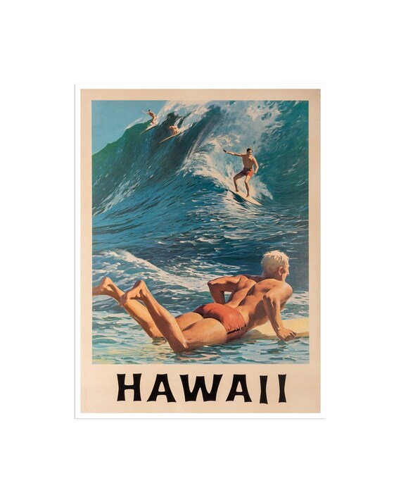 Surfing Art Surfer Print Hawaii Travel Poster Xr1794a