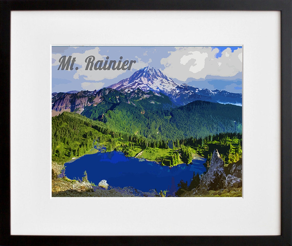 Mt Rainier Washington Mountain Lake Scenic Nature Art Poster - Image 2