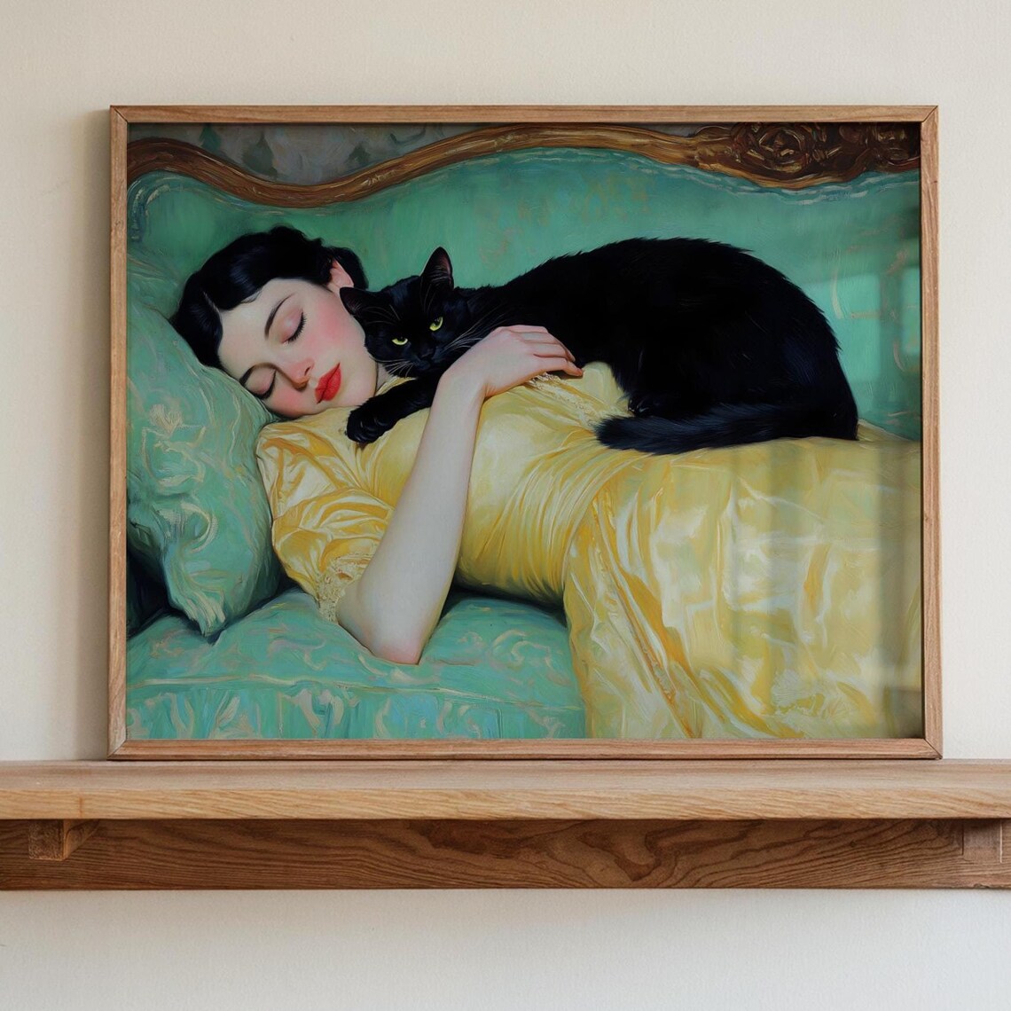 Cat and Woman Sleeping on a Couch, Victorian Print - Image 4