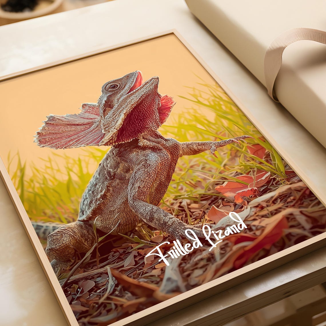 Frilled Lizard With Flared Frill Australian Reptile Wildlife Poster