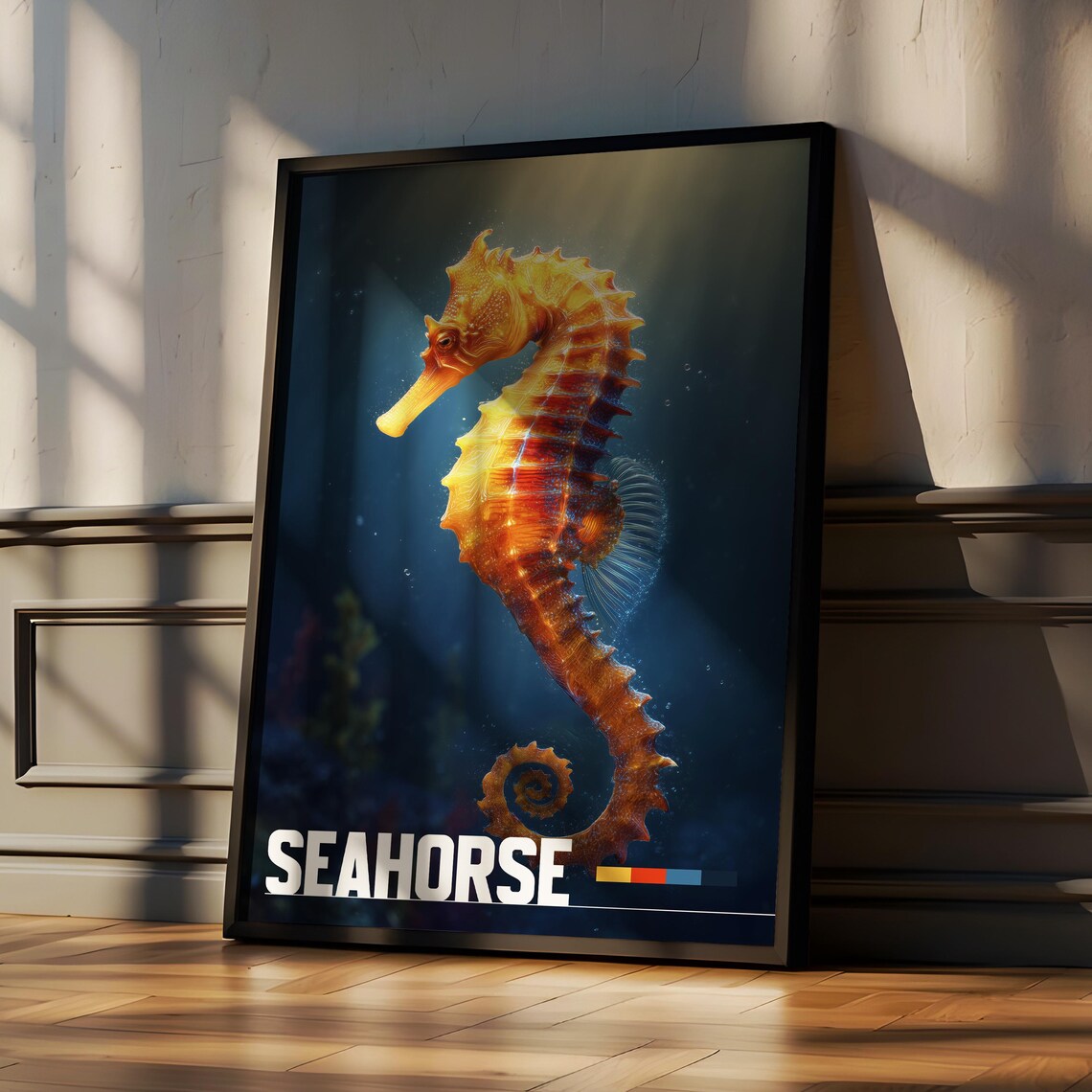Seahorse Framed Poster Ocean Animal Wall Art For Nursery Or Kids Room