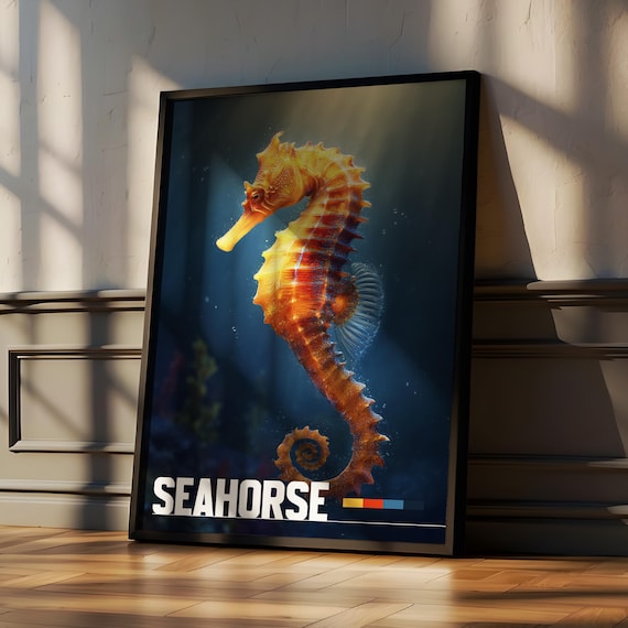 Seahorse Framed Poster Ocean Animal Wall Art For Nursery Or Kids Room
