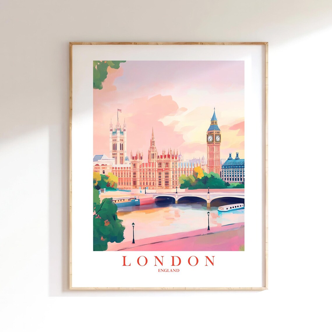 London Travel Poster, Big Ben and River Thames