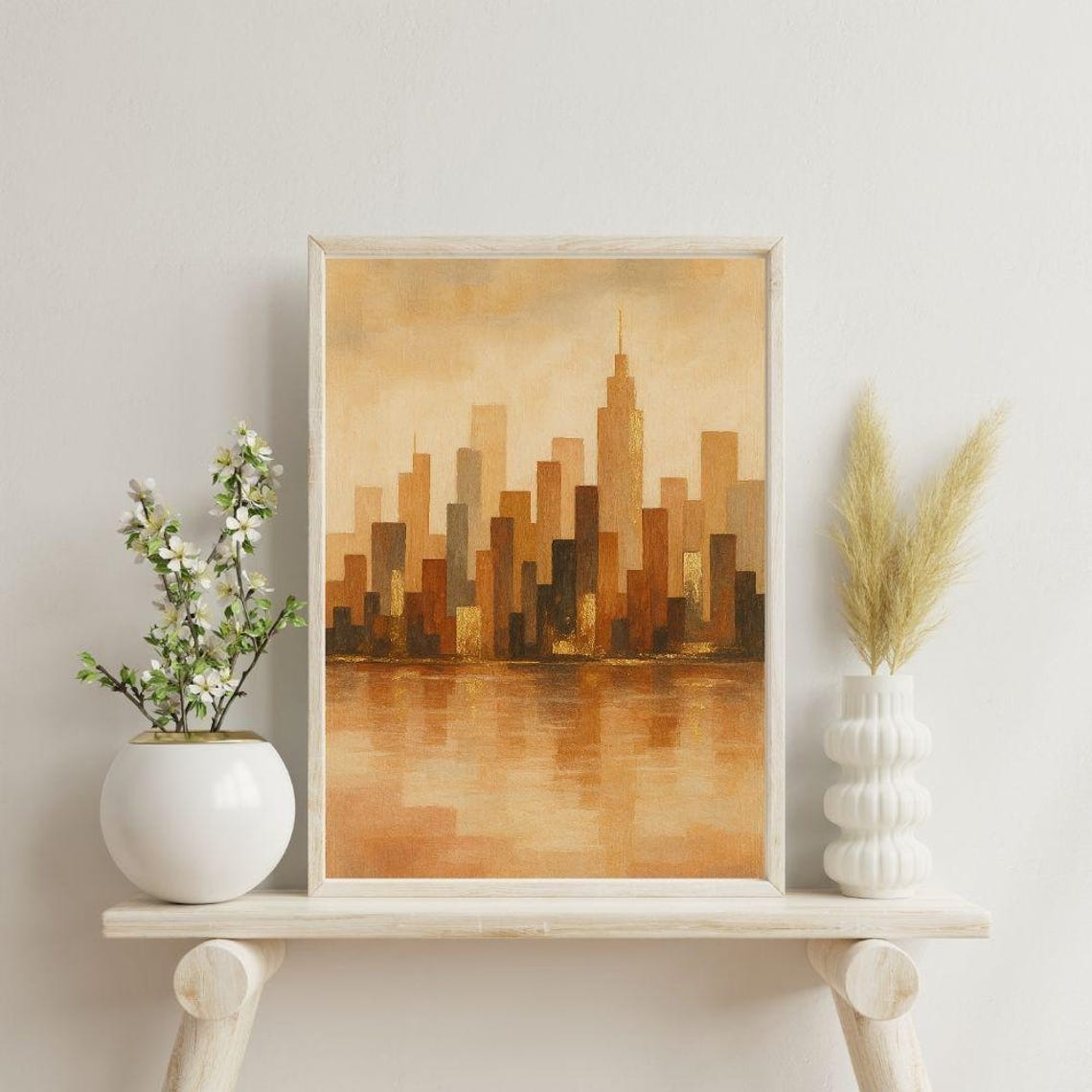 Gold City Skyline Art Print Abstract Urban Wall Decor