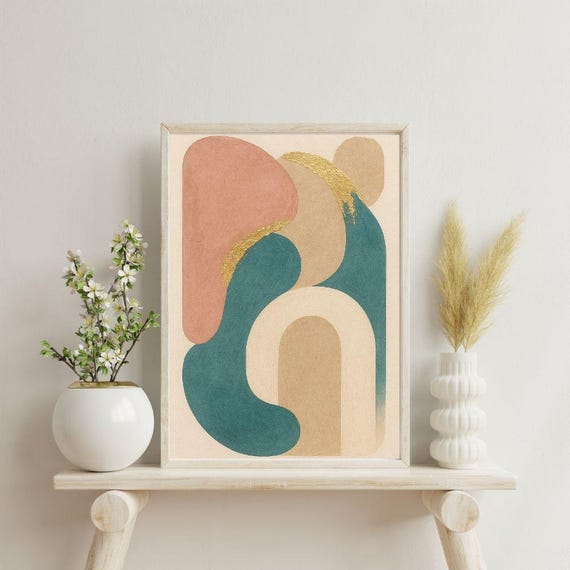 Geometric Abstract Art Print Gold Accent Boho Decor