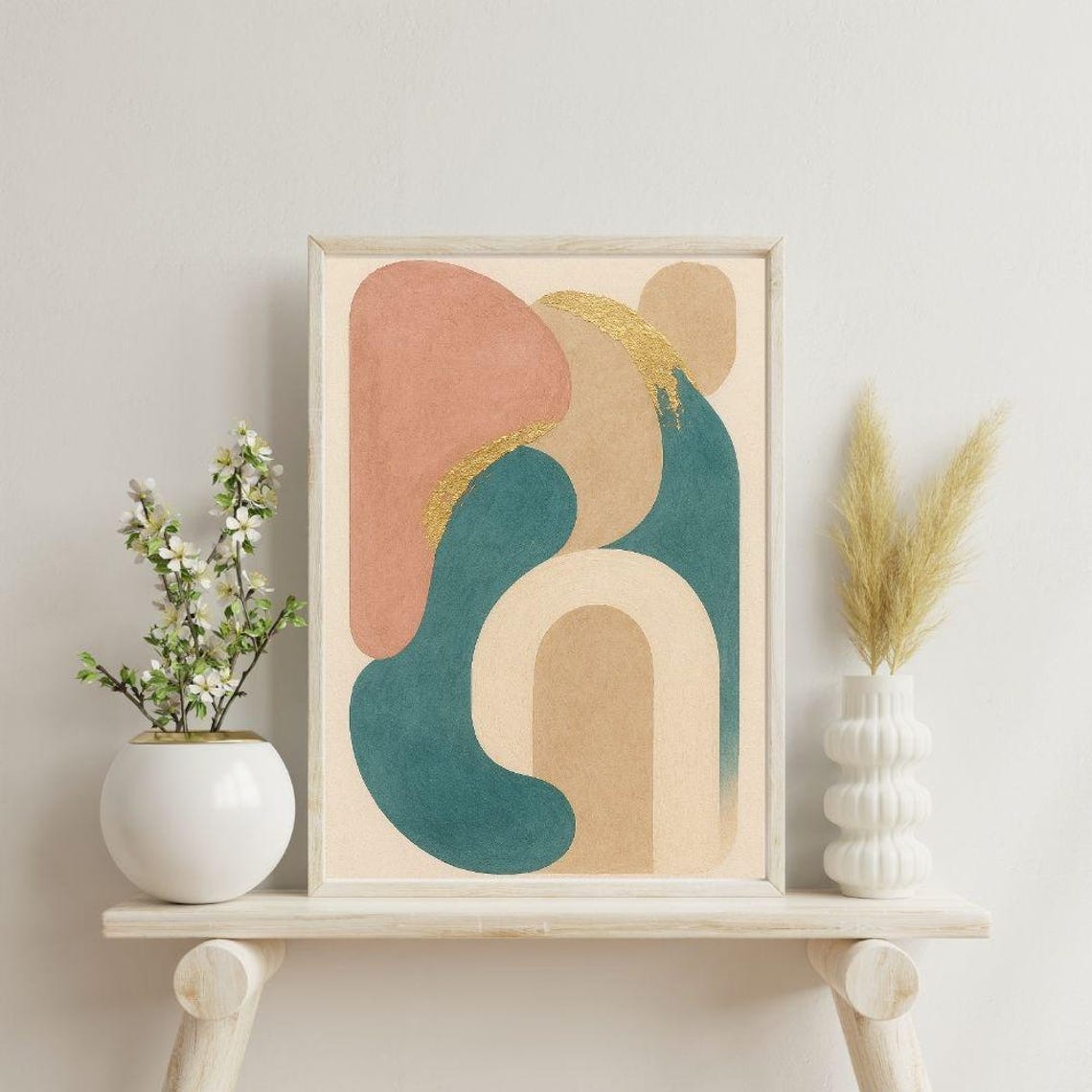 Geometric Abstract Art Print Gold Accent Boho Decor