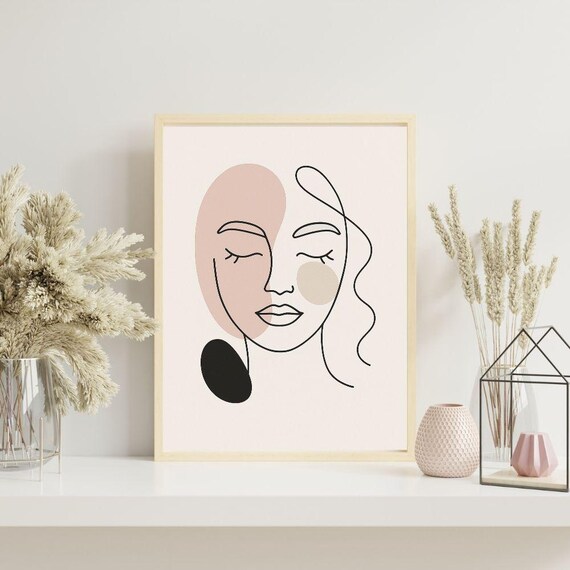 Minimalist Line Art Face Abstract Woman Portrait Modern Wall Print