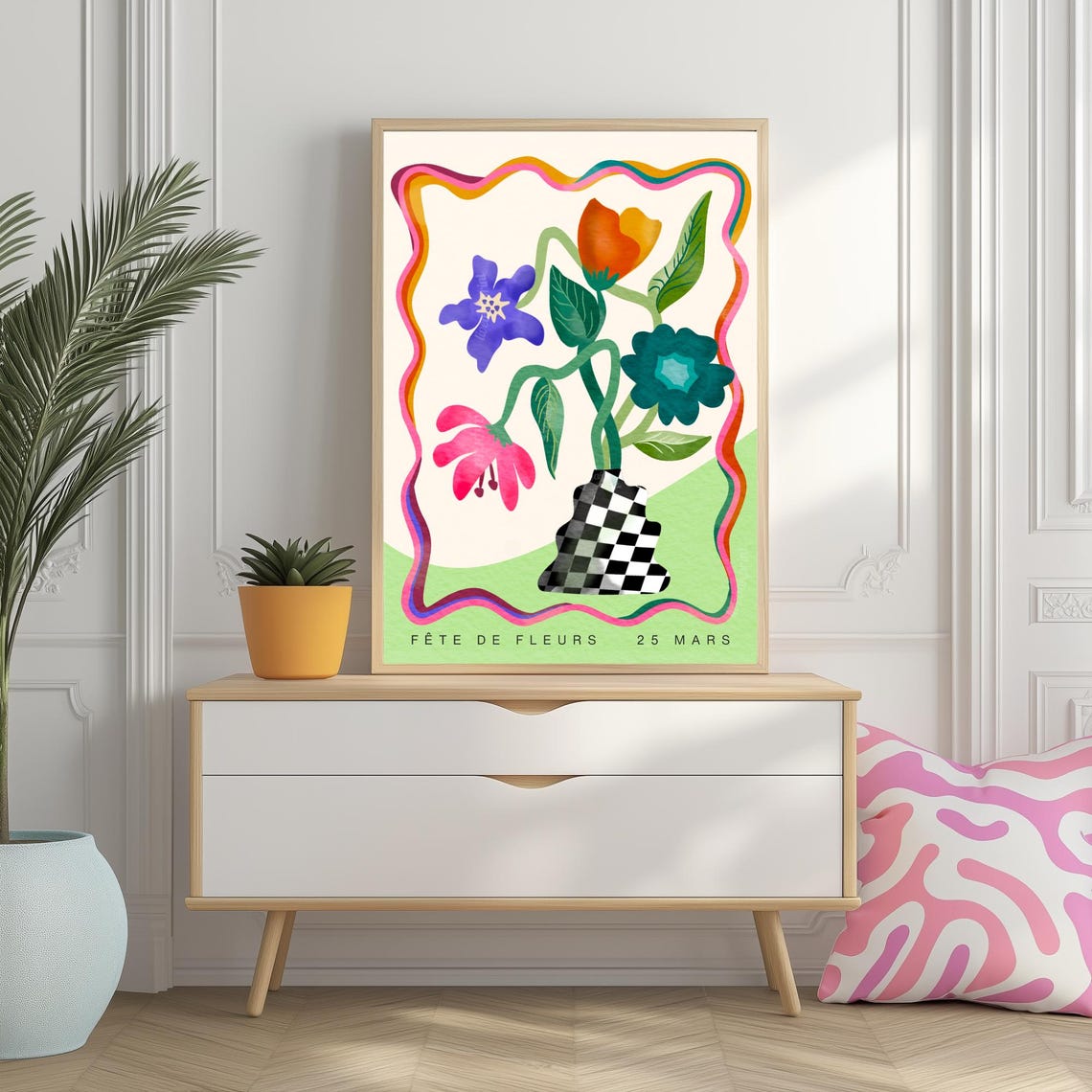 Fete De Fleurs French Flower Festival With Checkerboard Vase Poster - Image 2