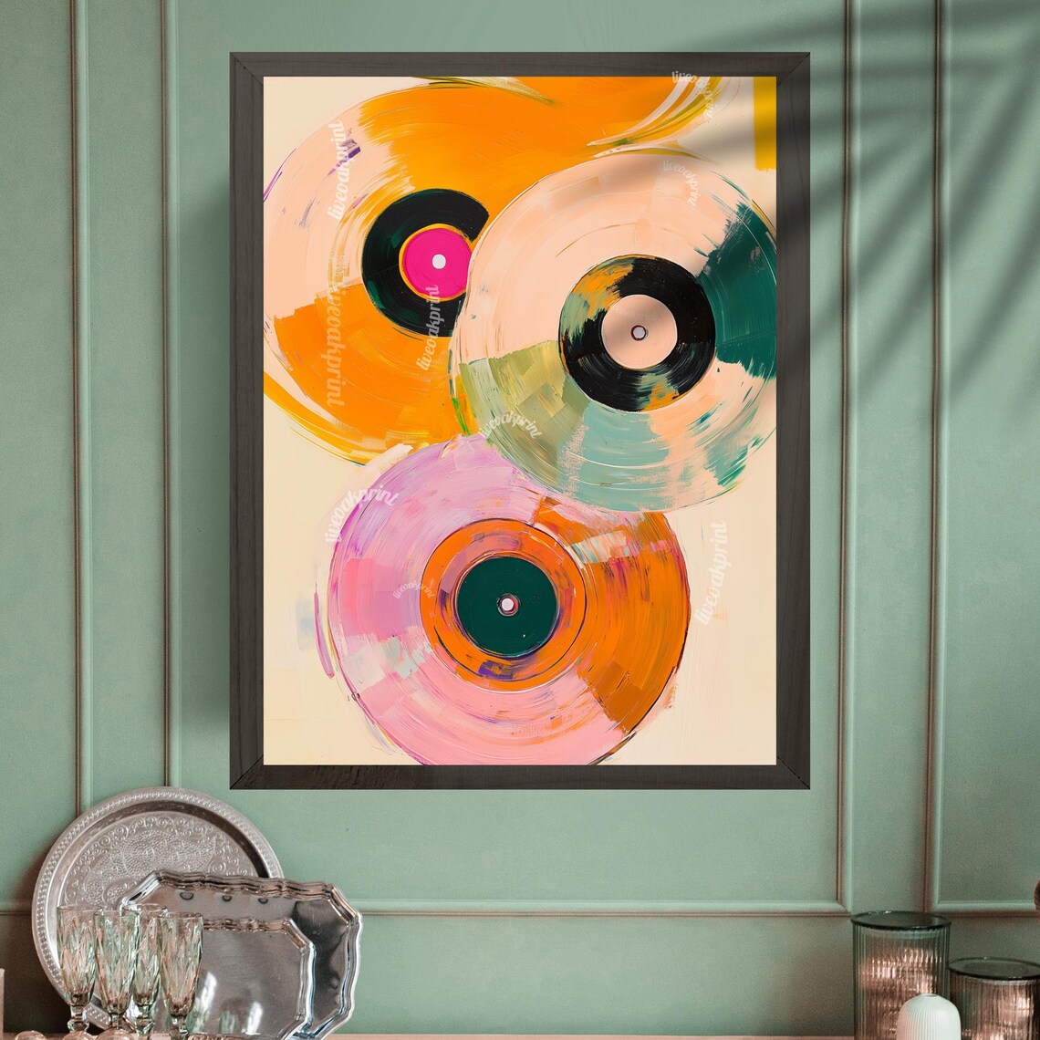 Retro Vinyl Records, Vintage Music Art Print