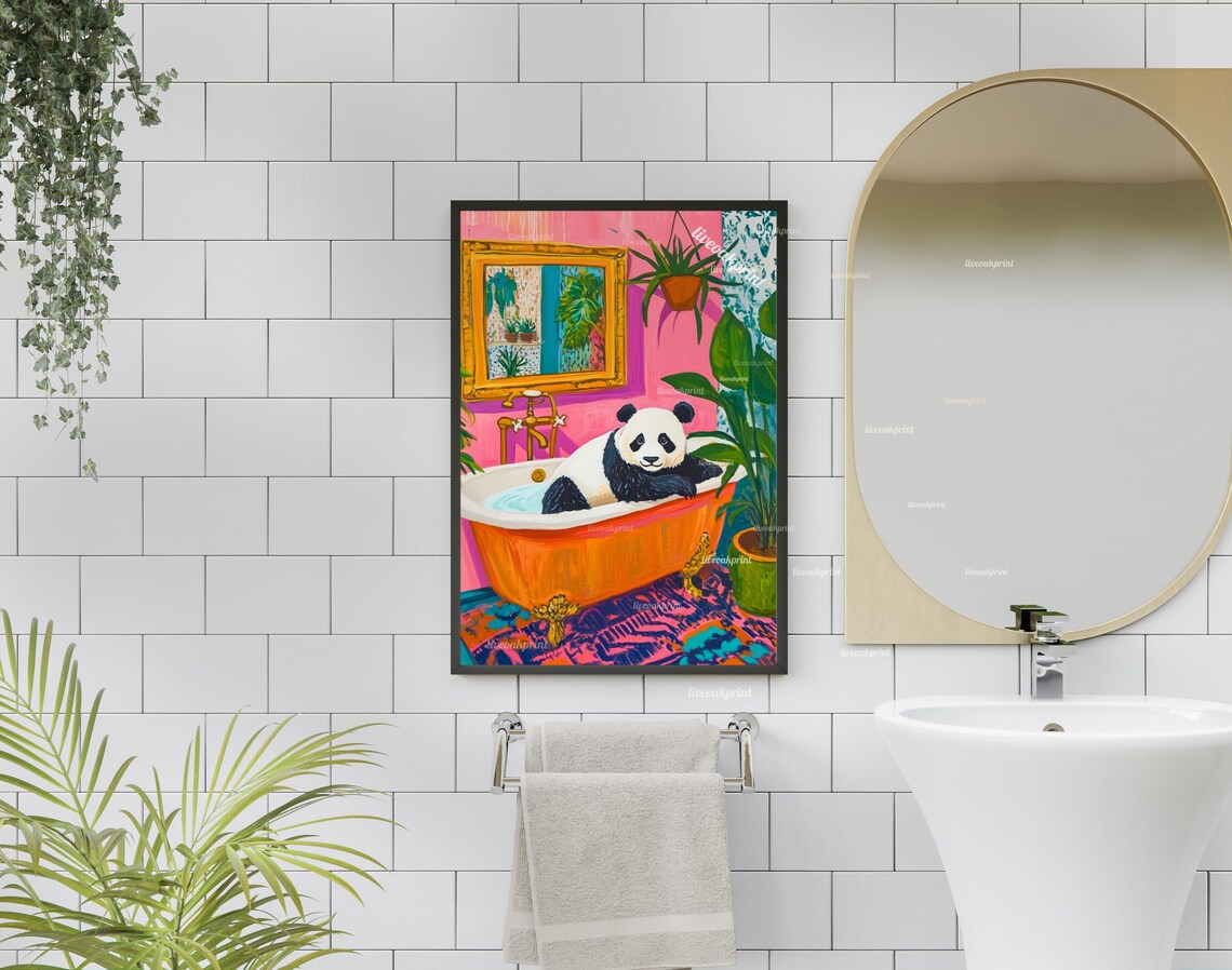 Maximalist Panda Vintage Bathroom Wall Art Print - Image 3