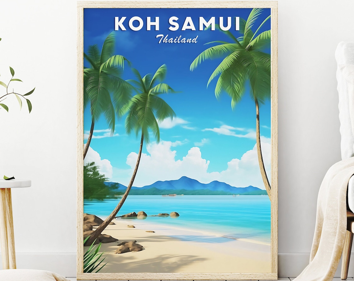 Koh Samui Retro Travel Poster, Thailand Travel Poster